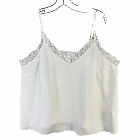 Halogen Tops - Halogen Lace Trim Cami Top Womens L‎ White Lace Trim Feminine Flirty Coquette